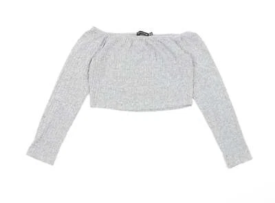 PRETTYLITTLETHING Womens Grey Square Neck Polyester Blend Jumper Size 12 - Image 1 of 4