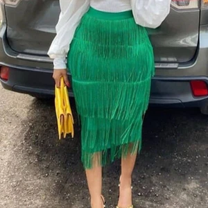 High Waisted Tassel Skirt Slim Hip Hugging Skirt Party Pencil Skirt Midi Skirts - Picture 1 of 22