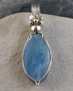 Large Blue Labradorite & MOP Gemstone Sterling Silver Wire Wrap 925 Pendant #886 - Picture 1 of 12