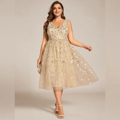 Nuevo con etiquetas Vestido Formal Midi Ever Pretty Hoja Dorada Lentejuelas Sin Mangas Línea A Talla 14 XXXL Foto 1 de 4