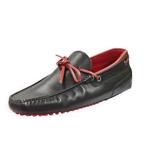 Tods Ferrari Limited Edition Slip On Black/Red Leather Lace Dress Loafers Shoes