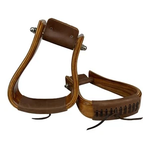 STAFFE WESTERN ANGOLATE in mogano 5 1/2"H con battistrada in pelle largo 2" - Foto 1 di 2