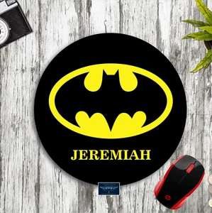 BATMAN BLACK & YELLOW LOGO PERSONALIZED YOUR NAME CUSTOM ROUND MOUSE PAD MAT - Picture 1 of 1