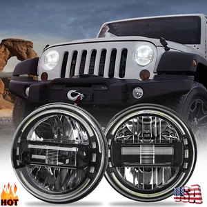 Pair 7" Inch Round Halo Led Headlights Hi/Lo for Jeep Wrangler JK LJ TJ JL 1997+ - Picture 1 of 11