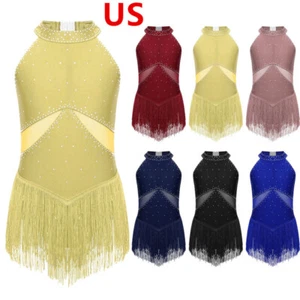 Niños Niñas Vestido de Baile Latino Vestido Borlas con Flecos Rumba Samba Jazz Ropa de Baile - Imagen 1 de 64