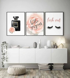 Set of 3 Watercolor Perfume Lashes Fashion Wall Art Print. Great Gift/ Home Deco - Picture 1 of 6