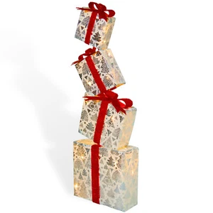LED Geschenkbox 4er Set Weihnachten Beleuchtete Geschenkboxen Lichterkette Deko - Bild 1 von 7
