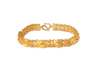 7" Heart Link 3/8" wide Diamond-Cut Bracelet 24K Yellow Gold GP Thai made GT6 - Picture 1 of 3