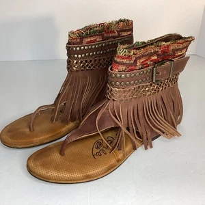 Naughty Monkey Womens Size 6.5 Brown Fringe Buckle Flats Sandals Moccasin - Picture 1 of 8