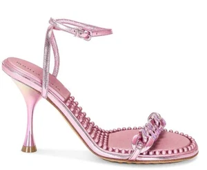 BOTTEGA VENETA Chain Sandals Pink Metallic Straps Slingbacks Heels Sz 37 - Picture 1 of 11