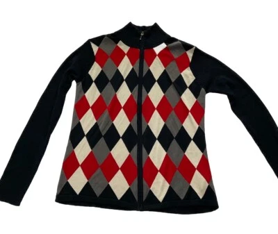 David Brooks  Women's Cardigan Silk Blend Sweater Size Large Diamond Pattern - Image 1 of 4