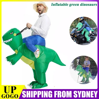 Dinosaur Suit Rider Green Dinosaur Costume Inflatable Party Adult Halloween AUS - image 1 of 4