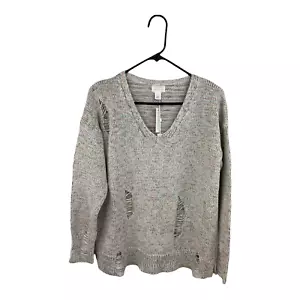Caslon Women's Beige/Rainbow V-Neck Shredded Sweater Size Small A42 - Picture 1 of 5