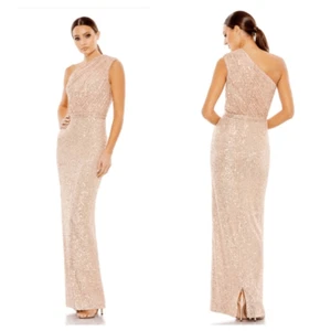 Mac Duggal SEQUINED RUCHED ONE SHOULDER GOWN Sz 4 - Picture 1 of 11