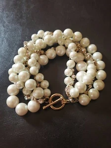 Faux Pearls Silver Tone Chains 6 Strings Bracelet - Bild 1 von 3