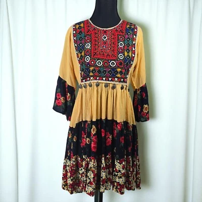 Vestido Afgano Vintage Midi Bordado Corpiño Espejos Detalle Medallón Boho Gitano Foto 1 de 4