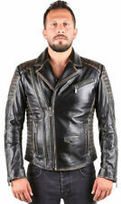 Men’s Brando Style Motorcycle Biker Vintage Distressed Black Real Leather Jacket