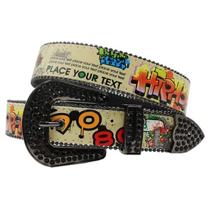 Rhinestone Diamond belt Print Belt Leather Bling Studded Design For Jean Dress - Picture 1 of 101