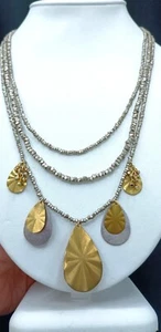 Coldwater Creek Seed Bead Layered Mixed Metal Teardrop Pendant Necklace - Picture 1 of 7