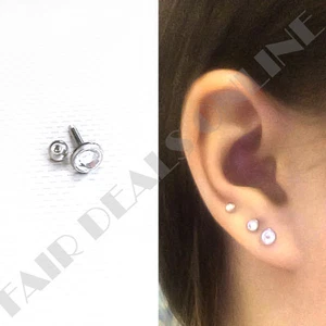 Set 3 Größen Klar Set Labret Stahl Silber Ohrstecker Helix Kugel End Ohrringe - Bild 1 von 2