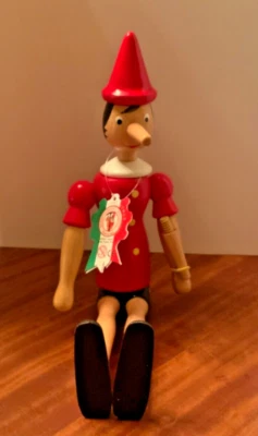 Nuevo Muñeco Pinocho Madera Vintage Hecho en Italia 14" Etiquetas Nariz Extra “Original” Foto 1 de 4