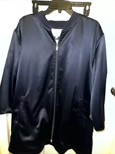 Two by Vince Camuto Womens Oversize Satin Bomber Jacket Blue Size 2x - Picture 1 of 4