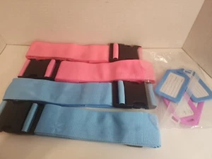 4-Pack Luggage Straps Suitcase Belt and Tag, Travel Bag Accessories, blue & pink - Picture 1 of 5