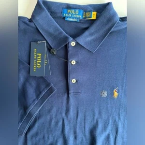 Polo Ralph Lauren Uomo XL Personalizzata Slim Fit Cotone Navy Manica Corta Polo NUOVA - Foto 1 di 7