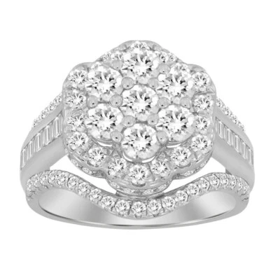 2 Cttw Baguette Diamond Cluster Bridal Wedding Engagement Ring 10k White Gold - Image 1 of 2