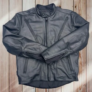 River Road Black Leather Padded Motorcycle Jacket Size 38 Medium Removable Liner - Picture 1 of 15