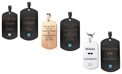 Massiv ID Partner Dog Tags mit Strassstein + Kugelkette und Gravur nach Wunsch - Bild 1 von 4