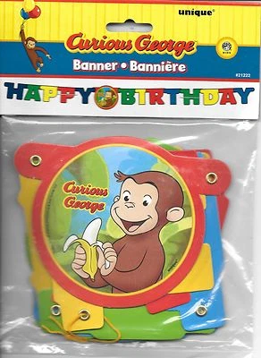 Curious George Monkey Happy Birthday Banner Party Decoration - New In Package - Image 1 of 2
