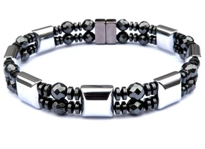 Men’s Women’s SILVER n BLACK 100% Therapy Magnetic Hematite Bracelet Anklet 2row - Picture 1 of 4