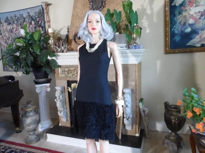 Akris / Bergdorf Goodman Black Halter Sheath Dress w/Lamb Fur Trim Detail Size 4 - Image 1 of 4