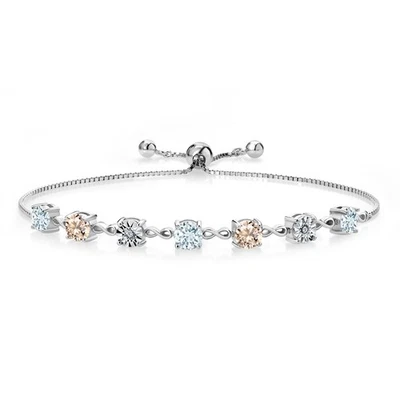 2.31 Ct Round Sky Blue Aquamarine Peach Morganite 925 Sterling Silver Bracelet - Image 1 of 3