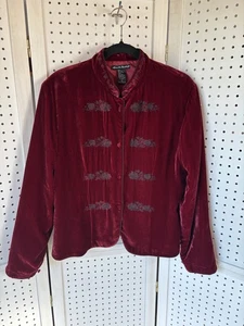 VTG Alexandra Bartlett Velvet Jacket Women Large Red Silk Embroidered Whimsigoth - Picture 1 of 7
