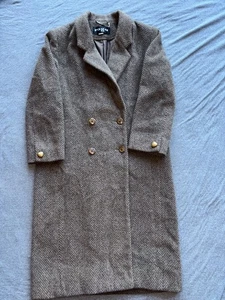 VTG Roga Jacket  Alpaca Wool Womens Brown Trench Coat Herringbone 21” pit to pit - Picture 1 of 9