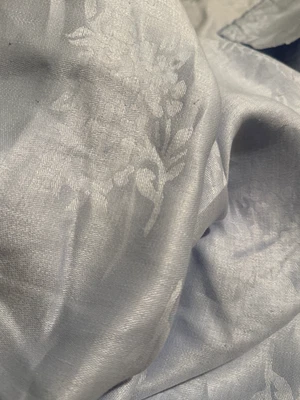 100% Flax Linen Jacquard Floral Fabric – Light Silver Gray White – Medium Weight - Image 1 of 4