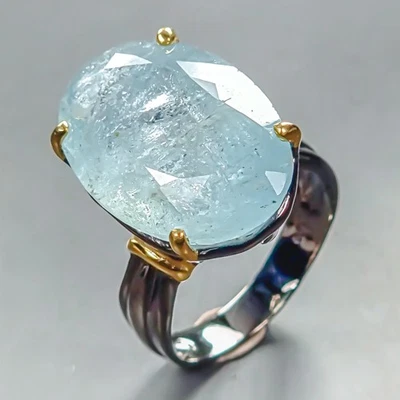 Anillo Vintage 25 quilates Anillo Aguamarina Natural Plata de Ley 925 Talla 8/R448126 Foto 1 de 4