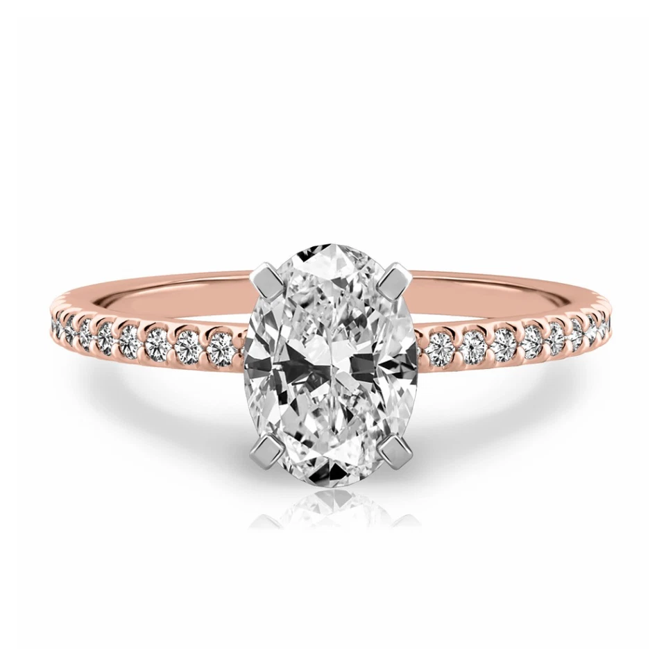 Diamond 18k Rose Gold Ring For Women Lab Grown Oval 1.25 Carat IGI Certified - Image 1 of 4