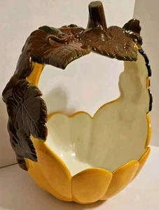 Vintage Ceramic Harvest Pumpkin Basket Bowl Fall Thanksgiving Decor Handpainted - Picture 1 of 18