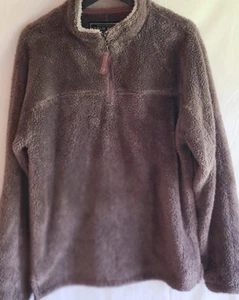 True Grit Mens Size Small Plush Sherpa 1/4 Zip Pullover Jacket Brown - Picture 1 of 15