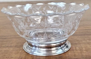 Vintage Etched Glass Bowl Sterling Candy Dish ~Serving Bowl~Trinket/Jewelry  - Picture 1 of 10