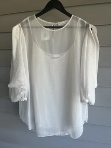 NWT See By Chloe Blouse Cold Shoulder Crystal White 3/4 Sleeve Top Women Size 12 - Picture 1 of 14