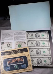 Uncut Sheet of $2 1976 Federal Reserve Notes with Postage Stamps - Picture 1 of 3