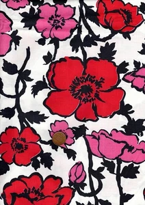 100% Cotton Glazed Vintage Jacqmar Fabric Red Pink Black White Poppies Floral - Picture 1 of 3