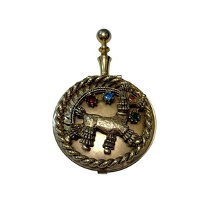 Mayordomo silencioso vintage con caniche y diamantes de imitación - Caja de pastillas baratija tono dorado - Imagen 1 de 5