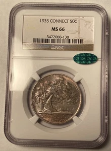 1935 Connecticut Commemorative Half Dollar NGC MS66 CAC - Picture 1 of 4