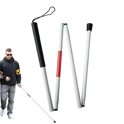 Canne pliante pour aveugle avec bande réfléchissante rouge G3C4 D6J9 - Photo 1/4