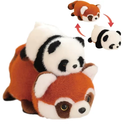Cute Flippable Plush Panda to Raccoon Reversible Stuffed Animals Soft Doll Fluff - Bild 1 von 4